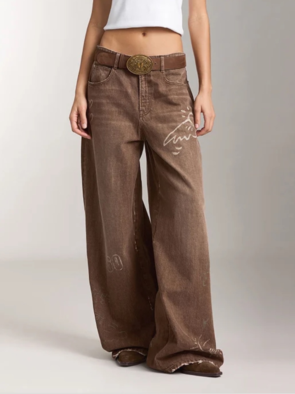 NWT Miss Sixty x Keith Haring Capsule Collection Wide-Leg Jeans in Khaki